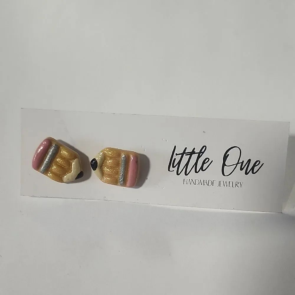 Little One Handmade Clay Earrings Pencils